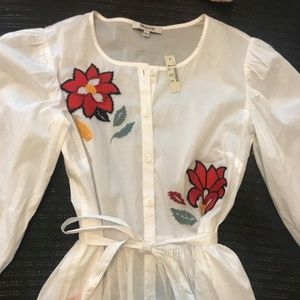 S NEW Madewell Blouse - White - red flowers